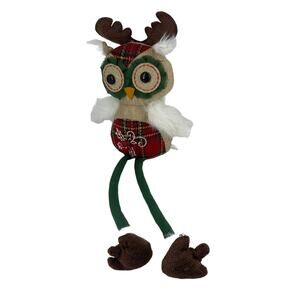 PIER 1 ONE Owl Shelf Sitter Reindeer Plush Holiday Decor Figure